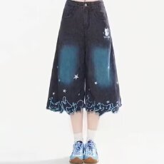 批发夏季美式休闲痞帅水洗复古牛仔<b class='q'>短裤</b><b class='q'>男</b>直筒宽松百搭七分裤子潮牌