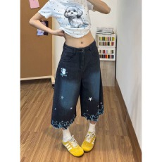 批发夏季美式休闲痞帅水洗复古牛仔<b class='q'>短裤</b><b class='q'>男</b>直筒宽松百搭七分裤子潮