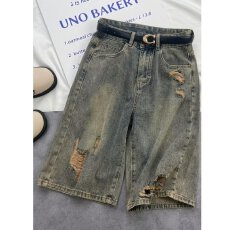 批发夏季美式休闲痞帅复古做旧破洞牛仔<b class='q'>短裤</b><b class='q'>男</b>宽松百搭高街五分裤子潮