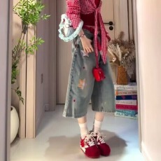 批发牛仔短裤女夏季时尚新款高腰显瘦宽松直筒七分裤子