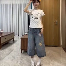 批发牛仔短裤女夏季时尚新款高腰显瘦宽松直筒七分裤子