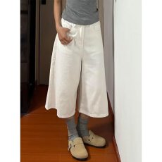 批发美式潮牌字母刺绣杏色七分牛仔裤<b class='q'>男</b>新款宽松直筒<b class='q'>短裤</b>