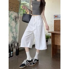 批发白色直筒休闲阔腿五分裤夏季新款学生<b class='q'>高腰</b>显瘦百搭<b class='q'>牛仔</b><b class='q'>短裤</b>女ins
