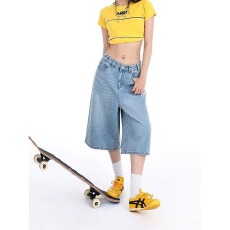批发浅蓝色七分直筒牛仔裤女夏季新款显高显瘦百搭<b class='q'>通勤</b>高腰宽松阔腿裤