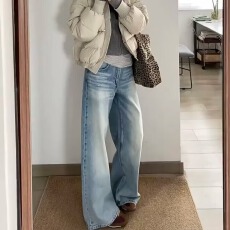批发复古宽松直筒春秋ins水洗复古直筒阔腿牛仔裤<b class='q'>男</b>女拖地老爹长裤