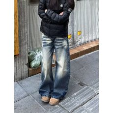 批发美式复古风水洗做旧猫须直筒蓝色牛仔<b class='q'>裤</b>宽松阔腿长<b class='q'>裤</b>春秋季