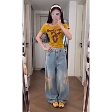 批发扎染泼墨牛仔裤美式高街潮牌复古水洗做旧宽松直筒阔腿裤<b class='q'>男</b>