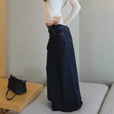 批发丹宁蓝阔腿原色牛仔裤女秋季新款美式复古直筒宽松拖地休闲长裤