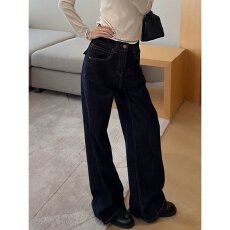 批发不掉色丹宁蓝窄版阔腿牛仔裤女春秋新爆款宽松休闲垂感直筒裤