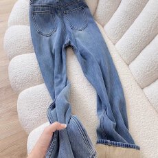 批发美式复古加绒加厚直筒牛仔裤女冬季新款小个子高腰显瘦窄版阔腿裤