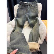 批发加绒加厚复古蓝微喇牛仔裤女<b class='q'>秋</b>冬大码胖mm高腰遮胯显瘦微喇马蹄裤