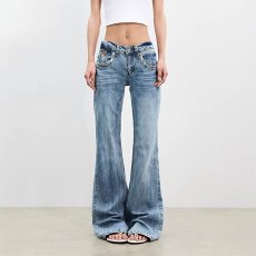 批发微喇牛仔裤女春秋新款美式复古辣妹低腰修身显瘦流行爆款喇叭<b class='q'>裤子</b>