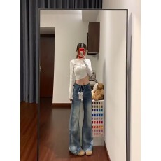 批发美式微喇牛仔裤女新款复古怀旧弹力不贴腿小个子直筒喇叭<b class='q'>裤子</b>