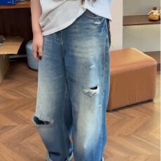 批发春季新款弯刀牛仔裤<b class='q'>男士</b>潮流美式宽松百搭休闲直筒痞帅长裤女