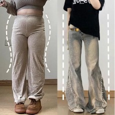 批发春秋季新款毛边拼接微喇牛仔裤女美式辣妹修身显瘦不贴腿马蹄<b class='q'>裤子</b>