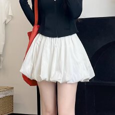 批发春夏抽绳蛋糕裙荷叶边白色小短裙高腰防走光半身裙女