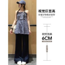 批发夏季蓝色格子短裙女日系复古文艺小清新收腰显瘦a字裙小个子中裙