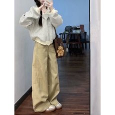 批发女新款爆款春秋梨型身材裤子高腰窄版直筒阔腿裤