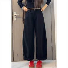 批发大码美式高街黑色阔腿牛仔裤女春宽松显瘦休闲垂感直筒长裤子
