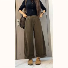 批发美式棕色阔腿牛仔裤女<b class='q'>冬</b>季新款宽松拖地咖色直筒裤子