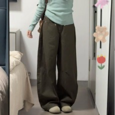 批发美式复古美拉德休闲裤女宽松百搭直筒裤高街潮牌牛仔阔腿裤子