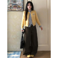 批发美式纯色解构弯刀牛仔裤男女高级感宽松阔腿坠感休闲拖地长裤