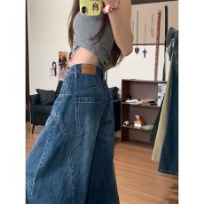 批发复古设计感大口袋弯刀牛仔裤新款宽松复古阔腿刺绣拖地裤潮