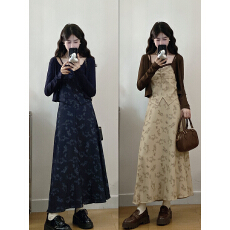 批发实拍~大码女装<b class='q'>秋</b>季开衫印花吊带背心气质半身裙三件套