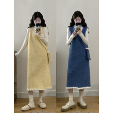 批发实拍~大码女装拼接加厚毛呢背心连衣裙女秋冬叠穿上衣甜美两件套