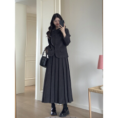 批发实拍~大码女装灰色斜领外套<b class='q'>半身裙</b>套装女韩版西服长裙呢子两件套