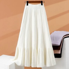 批发2025年秋冬针织毛线半身裙女百褶裙中长款荷叶边a字显瘦大摆裙子