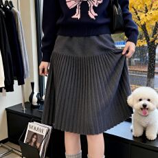 批发实拍～灰色高级感松紧腰百搭a字百褶裙新款高腰显瘦针织半身短裙