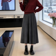批发实拍～加厚针织百褶半身裙新款显瘦a字伞裙韩版秋冬毛线气质裙子