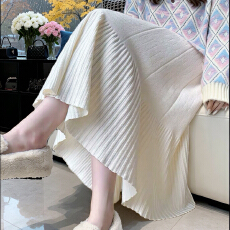 批发实拍～针织百褶半身裙女秋冬小个子高腰显瘦中长款a字伞裙长裙