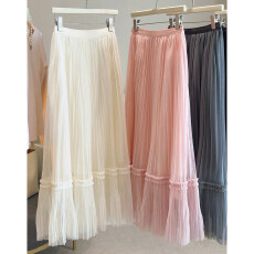 批发韩系甜美网纱<b class='q'>半身裙</b>2026春新款松紧高腰a字垂感<b class='q'>百褶</b>蛋糕纱裙