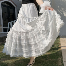 批发实拍～温柔风拼接层层蛋糕半身裙2026新款高腰显瘦a字宽松<b class='q'>大摆裙</b>
