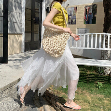 批发不规则半身裙2026春夏季高腰显瘦蕾丝钩花网纱半身裙女a字长裙