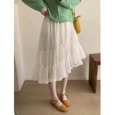 批发2026春季新款蛋糕斜摆层叠轻纱飘逸公主裙<b class='q'>半身裙</b><b class='q'>不规则</b>a字裙