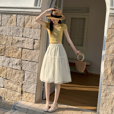 批发高货~网纱a字蓬蓬花苞裙半身裙女2026新款松紧腰显瘦拼接花苞中裙