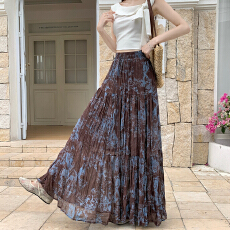 批发晕染<b class='q'>雪纺</b>半身裙女2026新款法式复古气质裙子中长款高腰a字大摆裙