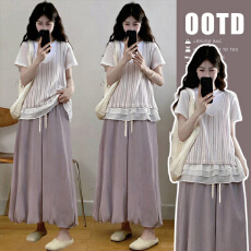 批发新款韩系甜美减龄叠穿背心上衣搭半身裙两件套