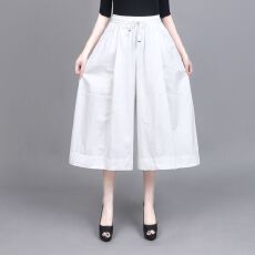 批发设计感小众松紧腰宽松A字阔腿裤<b class='q'>女</b>:夏大裤脚<b class='q'>七分裤</b>气质裙裤休闲裤