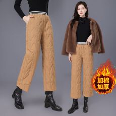 批发羽绒棉裤女冬款时尚阔腿裤大码加厚高腰宽松保暖显瘦外穿九分裤