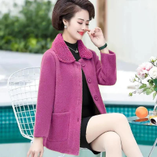 批发仿羊羔绒<b class='q'>外套</b>秋冬装2025新款中老年<b class='q'>显瘦</b>女装小个子短款纽扣上衣