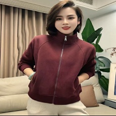 批发秋冬新款时尚休闲<b class='q'>百搭</b>双面澳粒绒卫衣减龄加绒加厚立领纯色外套女