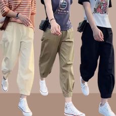 批发<b class='q'>哈伦裤</b>女夏季新款高腰薄款宽松九分裤工装裤休闲老爹裤子爆款