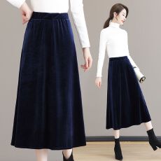 批发工厂促销金丝绒半身裙女<b class='q'>长裙</b>2026新款春秋高腰显瘦a字大摆裙