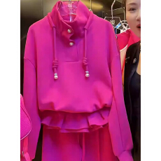 批发韩版小众立领珍珠系带<b class='q'>卫衣</b>2026春新款设计感收腰下摆气质上衣女