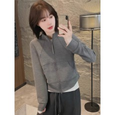 批发爆款超好看立领<b class='q'>开衫</b>外套女2025秋冬款小个子修身显瘦拉链长袖上衣