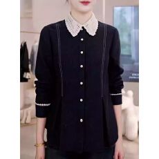 批发法式气质<b class='q'>蕾丝</b>领单排扣衬衫女2025冬新款时尚百搭收腰加厚打底上衣